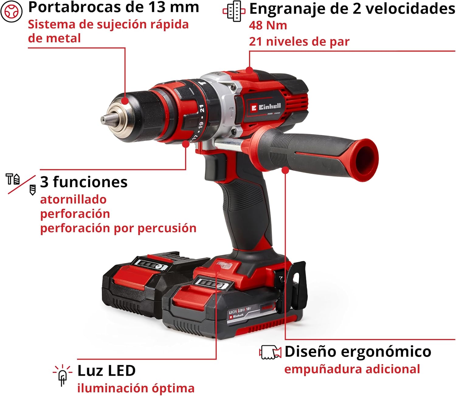 TALADRO SIN CABLE PERCUTOR TE-CD 18/48 Li-i (2x2,0Ah) - Imagen 2