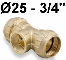 TE DERIVACION LATON Ø 25 ROSCA HEMBRA 3/4" FITTING