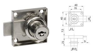 CERRADURA MUEBLE 1A 40X40 MM NIQUEL