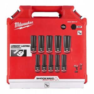 ESTUCHE 10 VASOS LARGOS SHOCKWAVE 1/2" MILWAUKEE