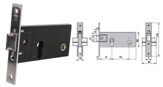 CERRADURA ZOCALO PERA + CERRADERO + ESCUDO E60 F22 NIQUEL (P/METAL S-3124)