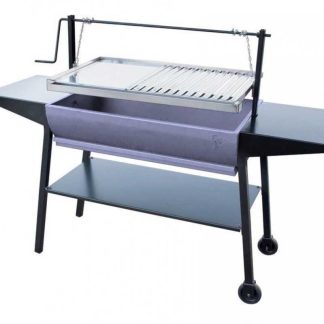 Barbacoa con parrilla regulable  c/cadena, Ruedas para transporte