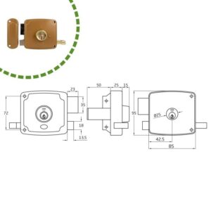 CERRADURA SOBREPONER 72U-80 ESMALTADO ORO IZQUIERDA